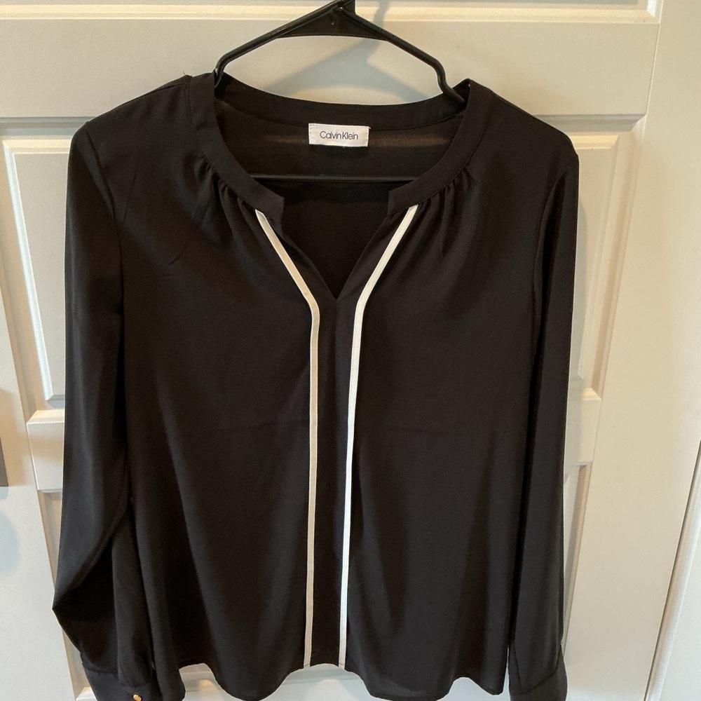 Calvin Klein Black Blouse with White Trim